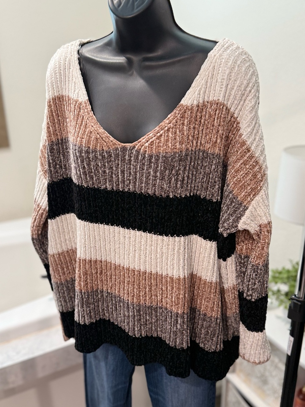 Andrée by Unit Oversized Chenille Stripe Sweater – Size Large